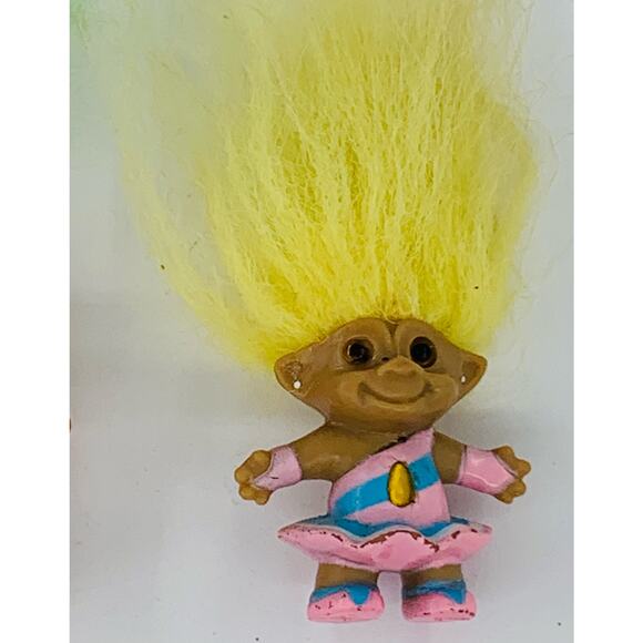 Vintage 1980s Troll Dolls Small Green Hair Mini Yellow Hair Ballarina Altered - Picture 2 of 8